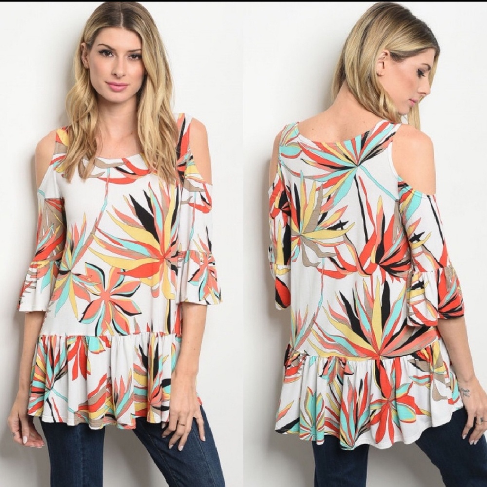 💰50% OFF💰Watermelo Floral Cold-Shoulder Top
